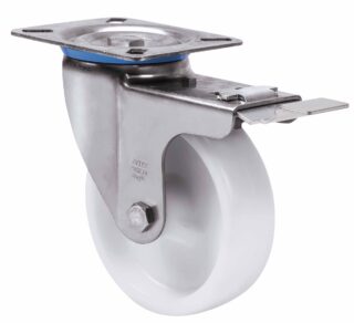 ALEX - RUEDA GIRATORIA.PLACA FRENO INOX.10ZVLIFD125-UTR POLIAMIX BLANCO EJE RODILLOS