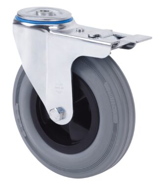 ALEX - RUEDA GIRATORIA.AGUJERO M12 FRENO 20ZVFD200CP-PSB POLIAMIX-GOMA GRIS EJE BOLAS