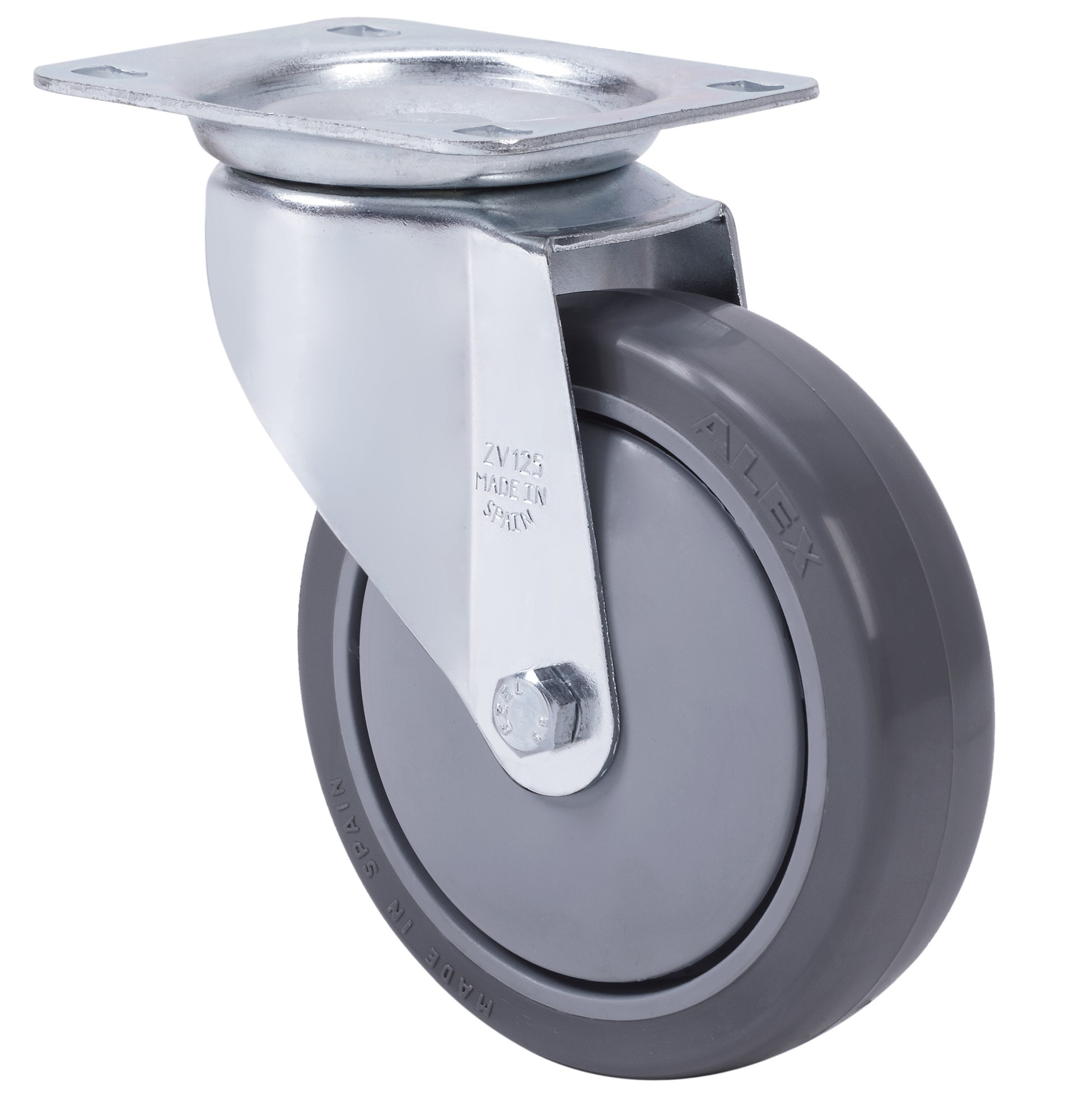 ALEX - RUEDA GIRATORIA.PLACA 10ZV125CP-PUISB POLIP.-POLIUR.GRIS EJE BOLAS