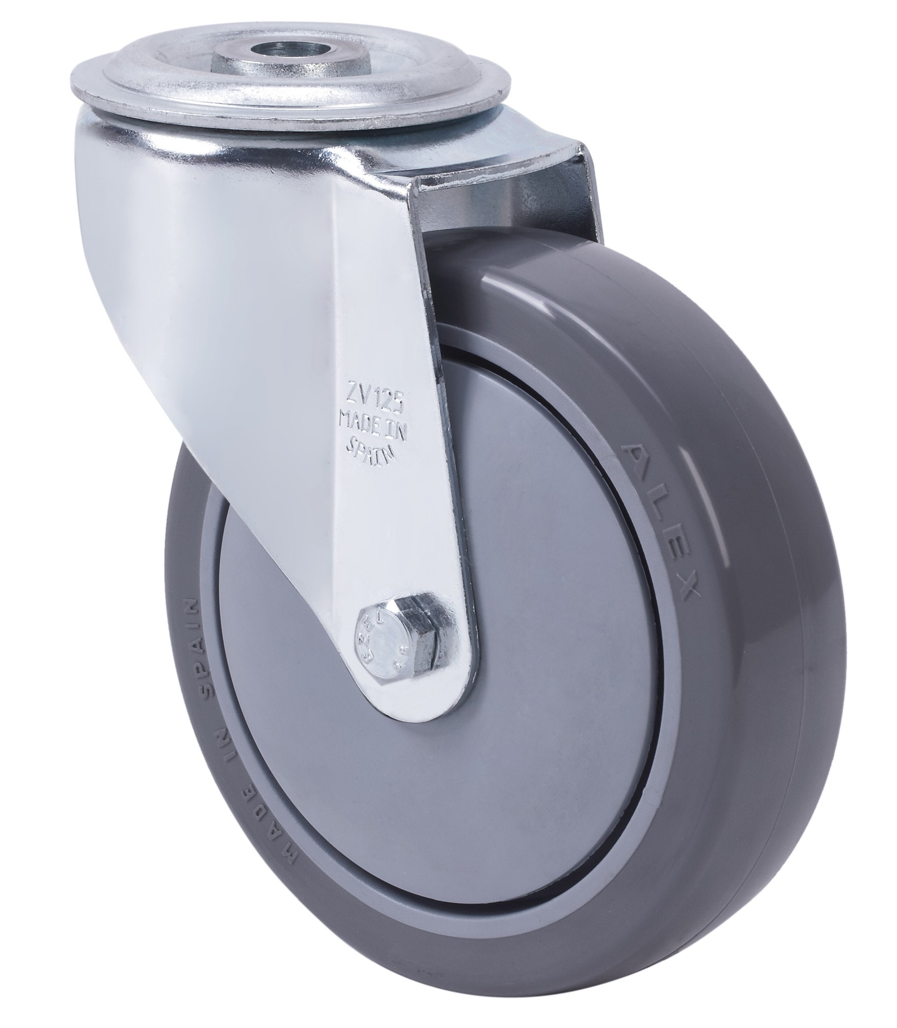 ALEX - RUEDA GIRATORIA.AGUJERO M12 20ZV125CP-PUISB POLIP.-POLIUR.GRIS EJE BOLAS