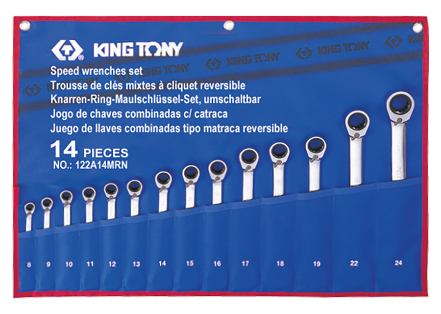 KING TONY - Estuche Llaves Combinadas con Carraca Reversibles - 14 Pzas
