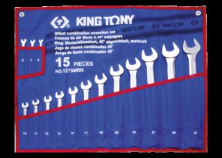 KING TONY - Estuche de tela de llaves combinadas a 75º en métrico - 15 piezas