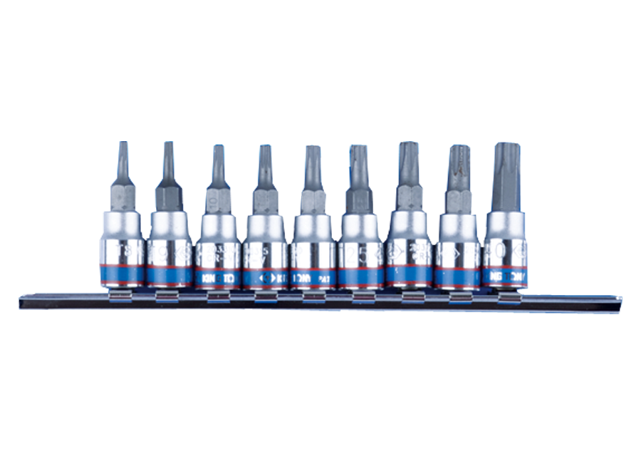 KING TONY - Juego de vasos 1/4" Torx sobre rail - 9piezas