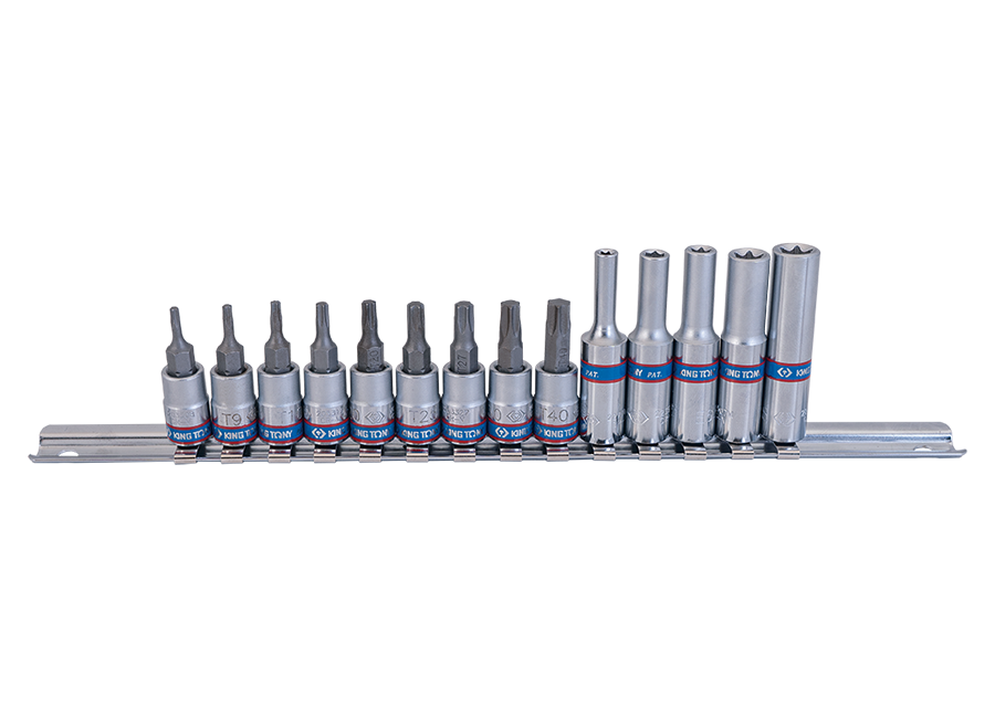 KING TONY - Juego de vasos con punta TORX 3/8" en raíl - 14 piezas
