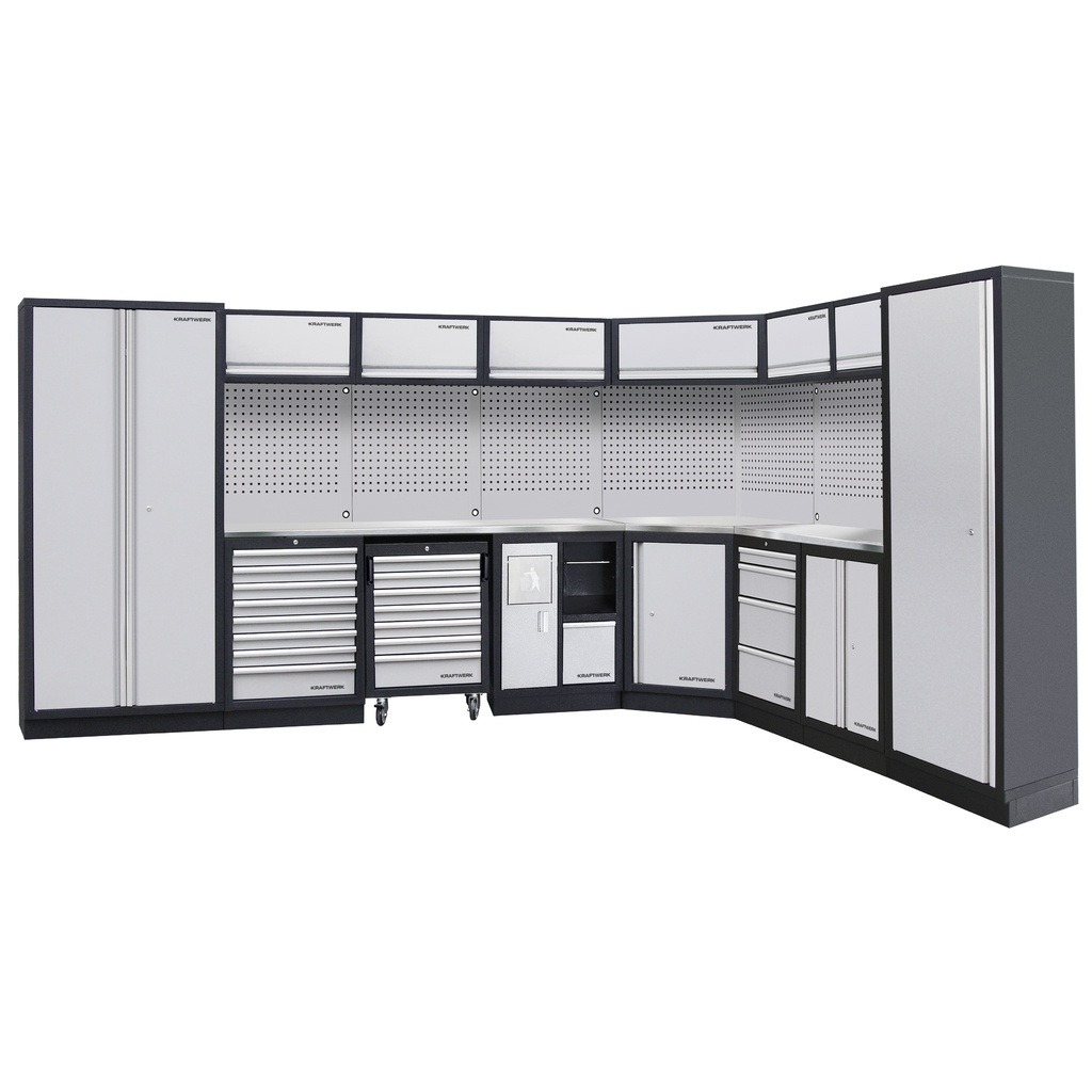 KRAFTWERK - Mueble modular 8 elementos, 2000x3849x488 Encimera Acero Inox.