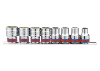KING TONY - Vasos 1/2" Bi-Hexagonales Pulgadas sobre rail - 8Pzas