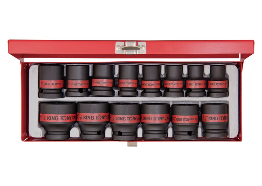 KING TONY - Caja Vasos de impacto largos 1/2" Pulgadas - 14Pzas