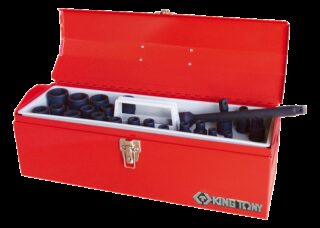 KING TONY - Caja de Herramientas de Vasos de impacto y accesorios 1/2" - 22Pzas