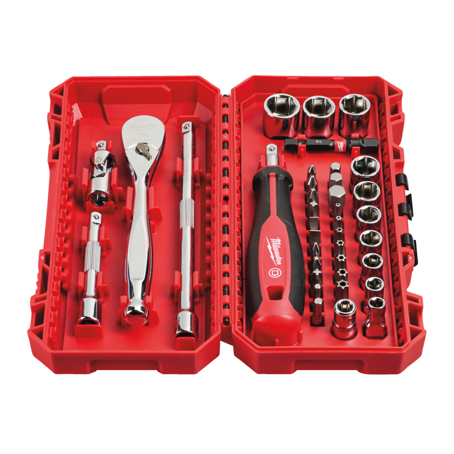 MILWAUKEE - ESTUCHE MILWAUKEE COMPACTO CON CARRACA DE 1/4 VASOS Y PUNTAS 38 PIEZAS - Imagen 2