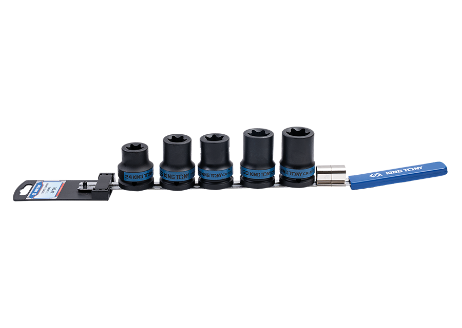KING TONY - Juego de Vasos de impacto 3/4" Torx sobre rail 6575M - 5Pzas