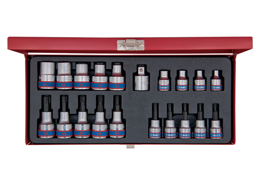 KING TONY - Cofre Vasos y vasos con punta 3/8" y 1/2" TORX - 20Pzas