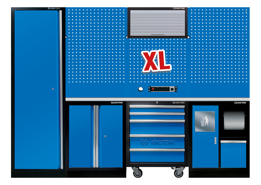KING TONY - Mobiliario de taller 3 muebles azul "acero inoxidable" versión XL