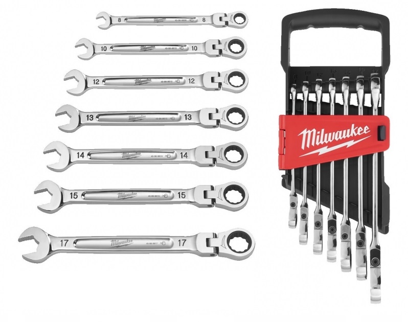 MILWAUKEE - Juego de 7 llaves combinadas MAXBITE articuladas con carraca, 8, 10, 12, 13, 14, 15, 17mm