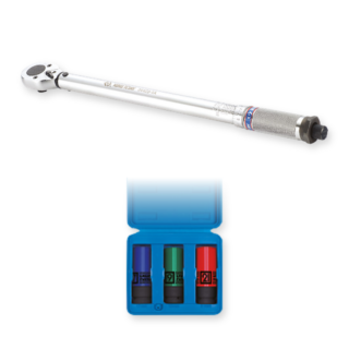 KING TONY - Kit llave dinamométrica 42-210 Nm + juego vasos impacto ruedas