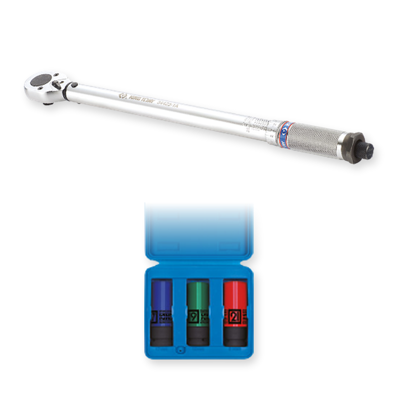 KING TONY - Kit llave dinamométrica 42-210 Nm + juego vasos impacto ruedas