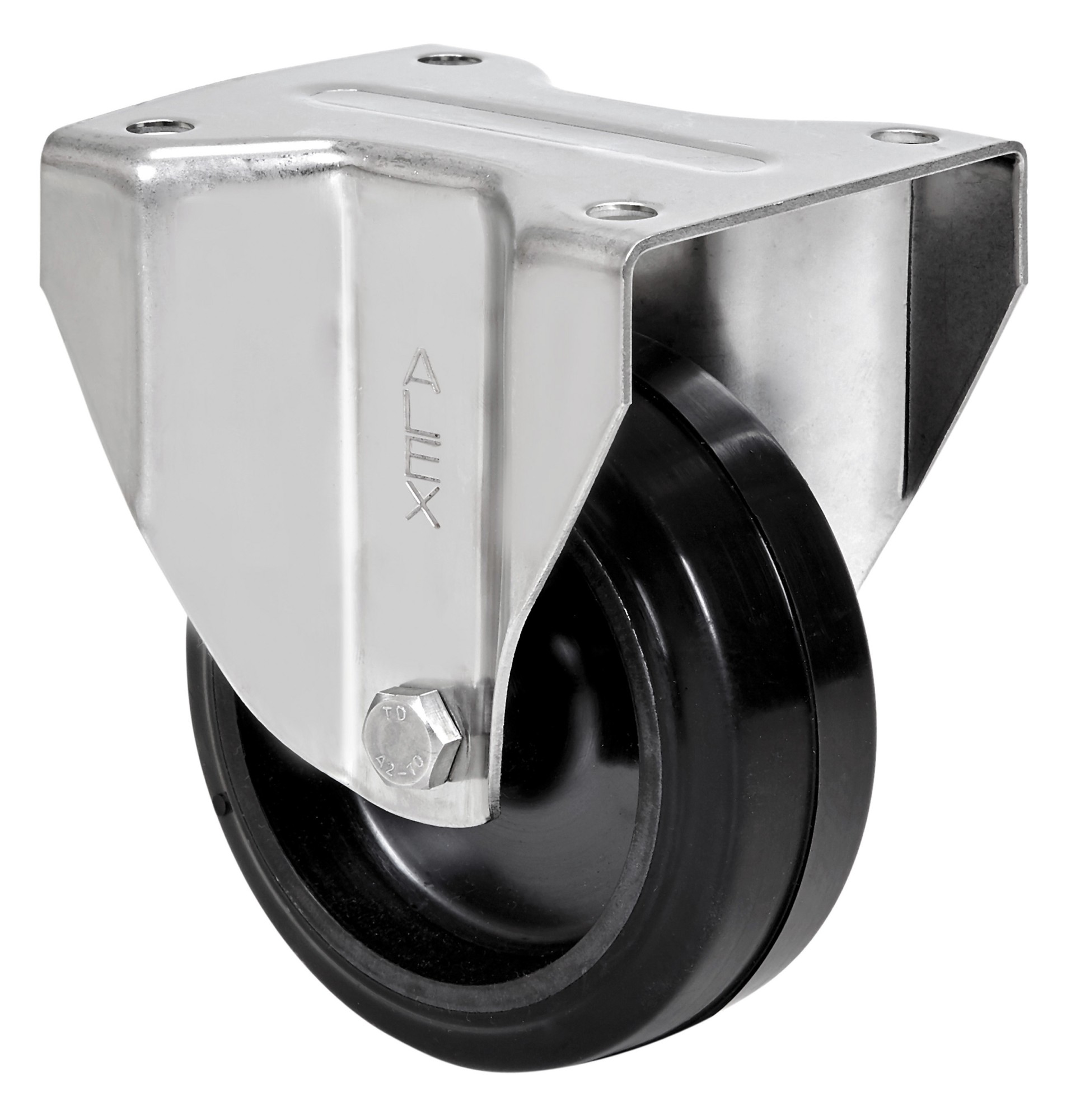 ALEX - RUEDA FIJA INOX.17ZVI100-THG GOMA NEGRA TECNOPOLIMERO EJE LISO
