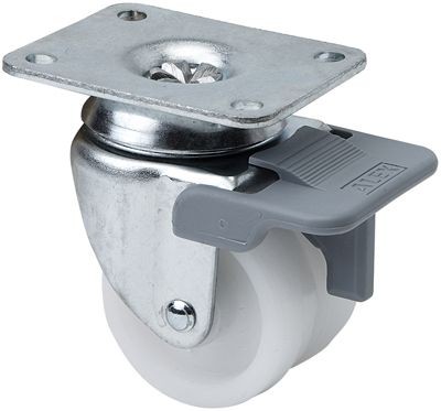 ALEX - RUEDA GIRATORIA.PLACA FRENO 10IFNR50-I PLASTICO BLANCO(DOBLE) EJE LISO