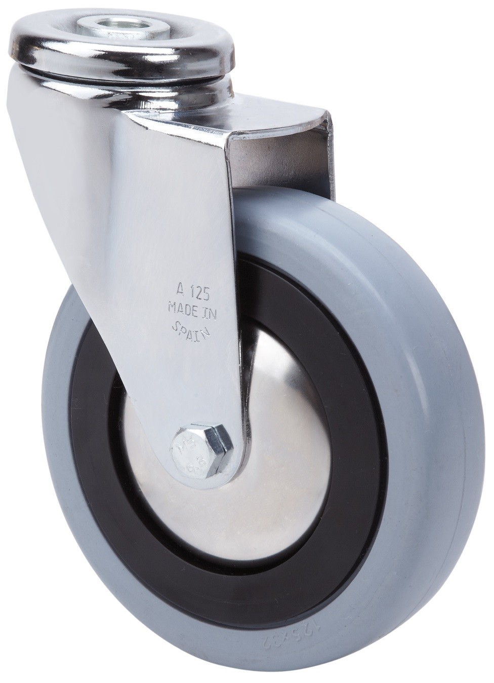 ALEX - RUEDA GIRATORIA.AGUJERO M12 20A125CP-PGAN POLIAMIX-GOMA GRIS EJE LISO