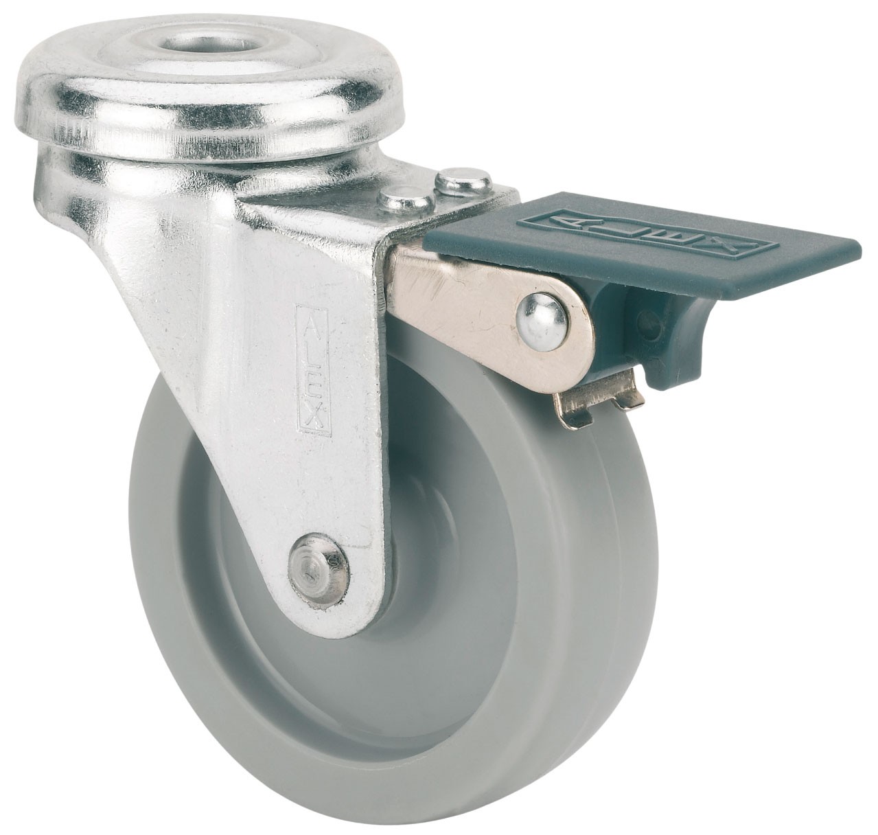 ALEX - RUEDA GIRATORIA.AGUJERO M8 FRENO 602-040-5 POLIAMIX GRIS EJE LISO