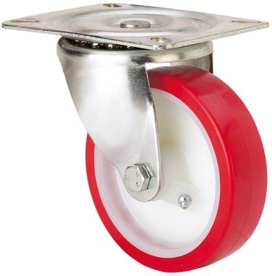 ALEX - RUEDA GIRATORIA.PLACA 10-61-125-PO NYLON BLANCO-POLIUR.ROJO EJE LISO