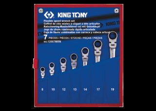 KING TONY - Estuche de Llaves combinadas con Carraca 8-19mm - 7 Pzas