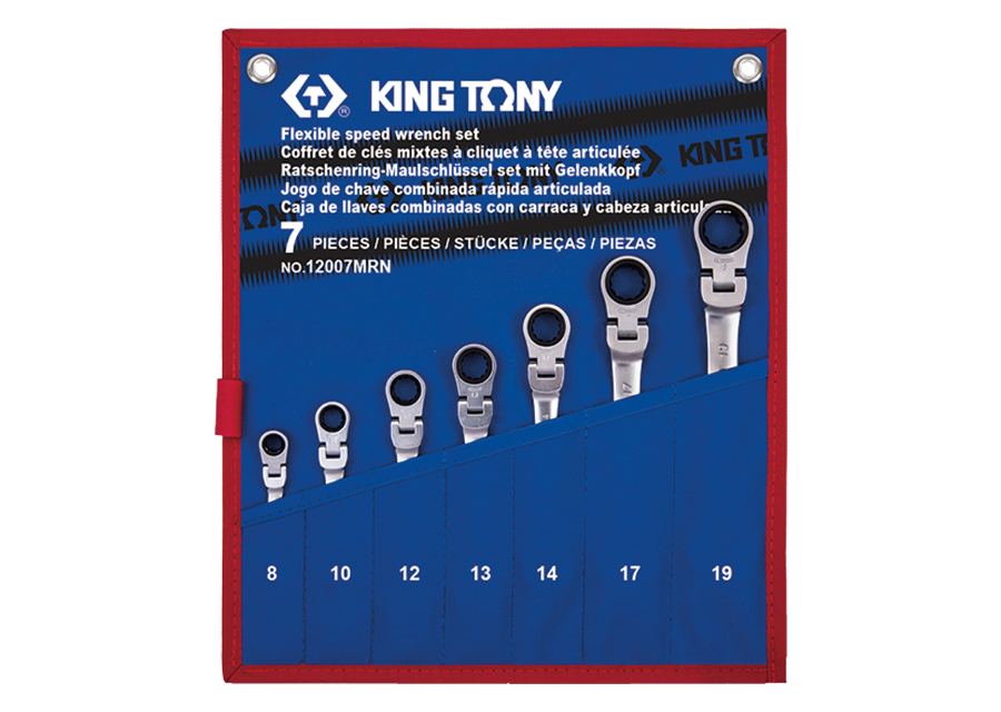KING TONY - Estuche de Llaves combinadas con Carraca 8-19mm - 7 Pzas