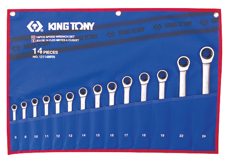 KING TONY - Estuche de Llaves combinadas con Carraca 8-24mm - 14 Pzas