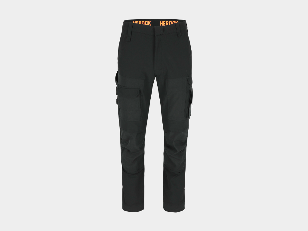 Herock - PANTALÓN FARO - 46 NEGRO 92% poliamida reciclada - 8% elastano 260 g/m² Refuerzo: 51,4% poliéster Cordura® - 48,6% poliéster Sorona® 326 g/m² repelente al agua