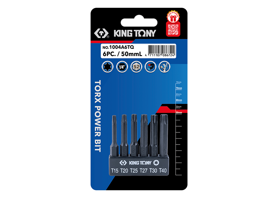 KING TONY - Juego de puntas 1/4" TORX - 6 piezas L:50mm - Imagen 2