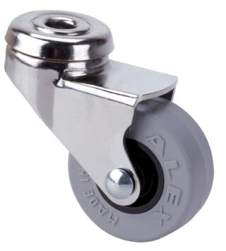 ALEX - RUEDA GIRATORIA.AGUJERO M8 NIQUEL.21BDR40-PGI POLIAMIX-GOMA GRIS EJE LISO