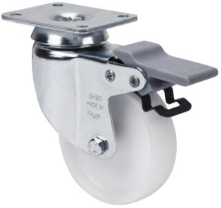 ALEX - RUEDA GIRATORIA.PLACA FRENO 10BHFD80-SL PLASTICO BLANCO EJE LISO