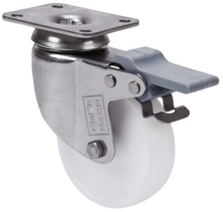 ALEX - RUEDA GIRATORIA.PLACA FRENO INOX.10BHIFD80-SL PLASTICO BLANCO EJE LISO
