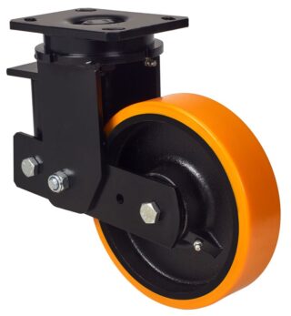 ALEX - RUEDA GIRATORIA.PLACA 10HLSB200-HUB SUSPENSION HIERRO-POLIUR.NARANJA EJE BOLAS