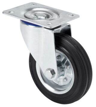 ALEX - RUEDA GIRATORIA.PLACA 125-080-1 METALICO-GOMA NEGRA EJE RODILLOS