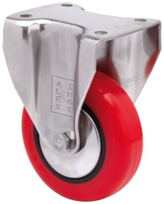 ALEX - RUEDA FIJA INOX.17BHI80CP-PPI POLIAMIX-POLIUR.ROJO EJE LISO
