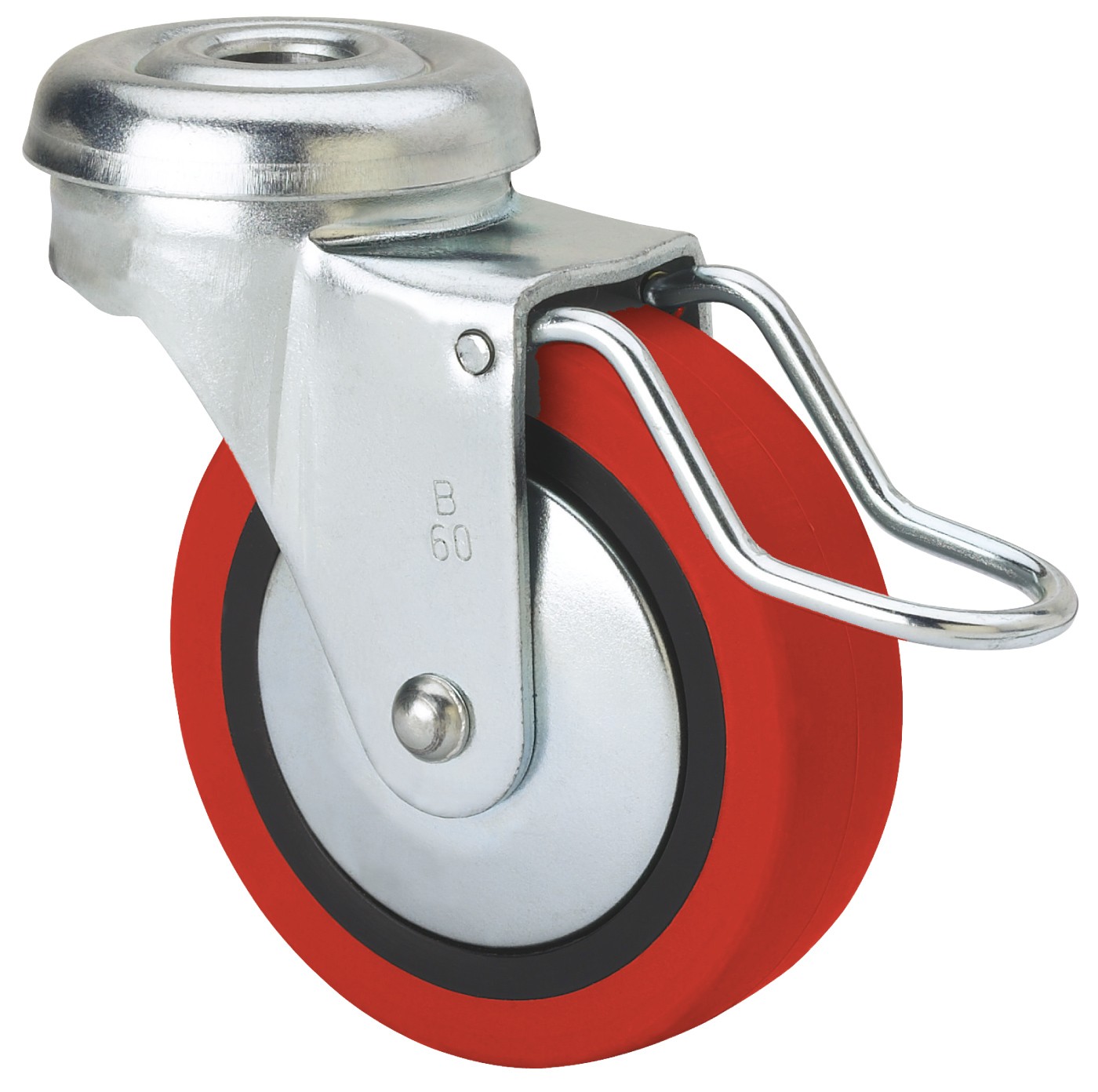 ALEX - RUEDA GIRATORIA.AGUJERO M10 FRENO VARIL.21BSRFV60CP-PPI PLMIX-POLIUR.ROJO LISO