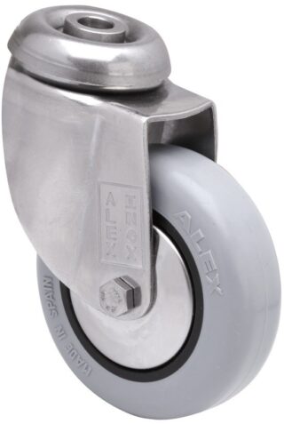 ALEX - RUEDA GIRATORIA.AGUJERO M10 INOX.20BHI60CP-PGIA POLIAMIX-GOMA GRIS EJE LISO