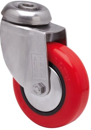 ALEX - RUEDA GIRATORIA.AGUJERO M10 INOX.20BHI80CP-PPI POLIAMIX-POLIUR.ROJO EJE LISO