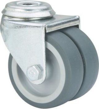 ALEX - RUEDA GIRATORIA.AGUJERO M10 20I75-PGI POLIAMIX-GOMA GRIS (DOBLE) EJE LISO