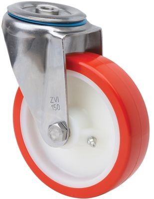 ALEX - RUEDA GIRATORIA.AGUJERO M10 INOX.20ZVLI80-PO NYLON BLANCO-POLIUR.ROJO EJE LISO