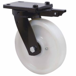ALEX - RUEDA GIRATORIA.PLACA MEC.DIR.10HLBMD125-FT NYLON BLANCO EXTRAFUERTE EJE LISO