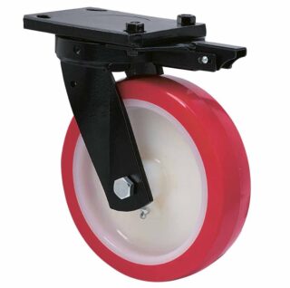 ALEX - RUEDA GIRATORIA.PLACA MEC.DIR.10HLBMD125-PO NYLON BLANCO-POLIUR.ROJO EJE LISO
