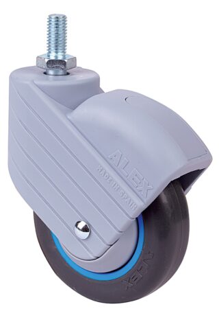 ALEX - RUEDA GIRATORIA.ESPIGA ROSC.M10x20 AZUL 50HP80CP-PGI POLIAMIX-GOMA NEGRA LISO
