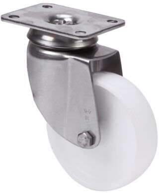 ALEX - RUEDA GIRATORIA.PLACA INOX.10BHI80-SL PLASTICO BLANCO EJE LISO