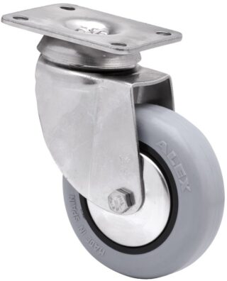 ALEX - RUEDA GIRATORIA.PLACA INOX.10BHI100CP-PLGI POLIAMIX-GOMA GRIS EJE LISO