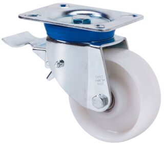 ALEX - RUEDA GIRATORIA.PLACA FRENO 10TVFD100-TN NYLON BLANCO EJE LISO