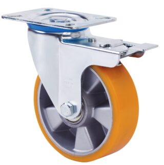 ALEX - RUEDA GIRATORIA.PLACA FRENO 10ZVFD125-AUB ALUMINIO-POLIUR.NARANJA EJE BOLAS