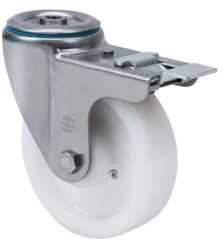 ALEX - RUEDA GIRATORIA.AGUJERO M12 FRENO INOX.20ZVIFD150-FT NYLON BLANCO EXTRAF.LISO