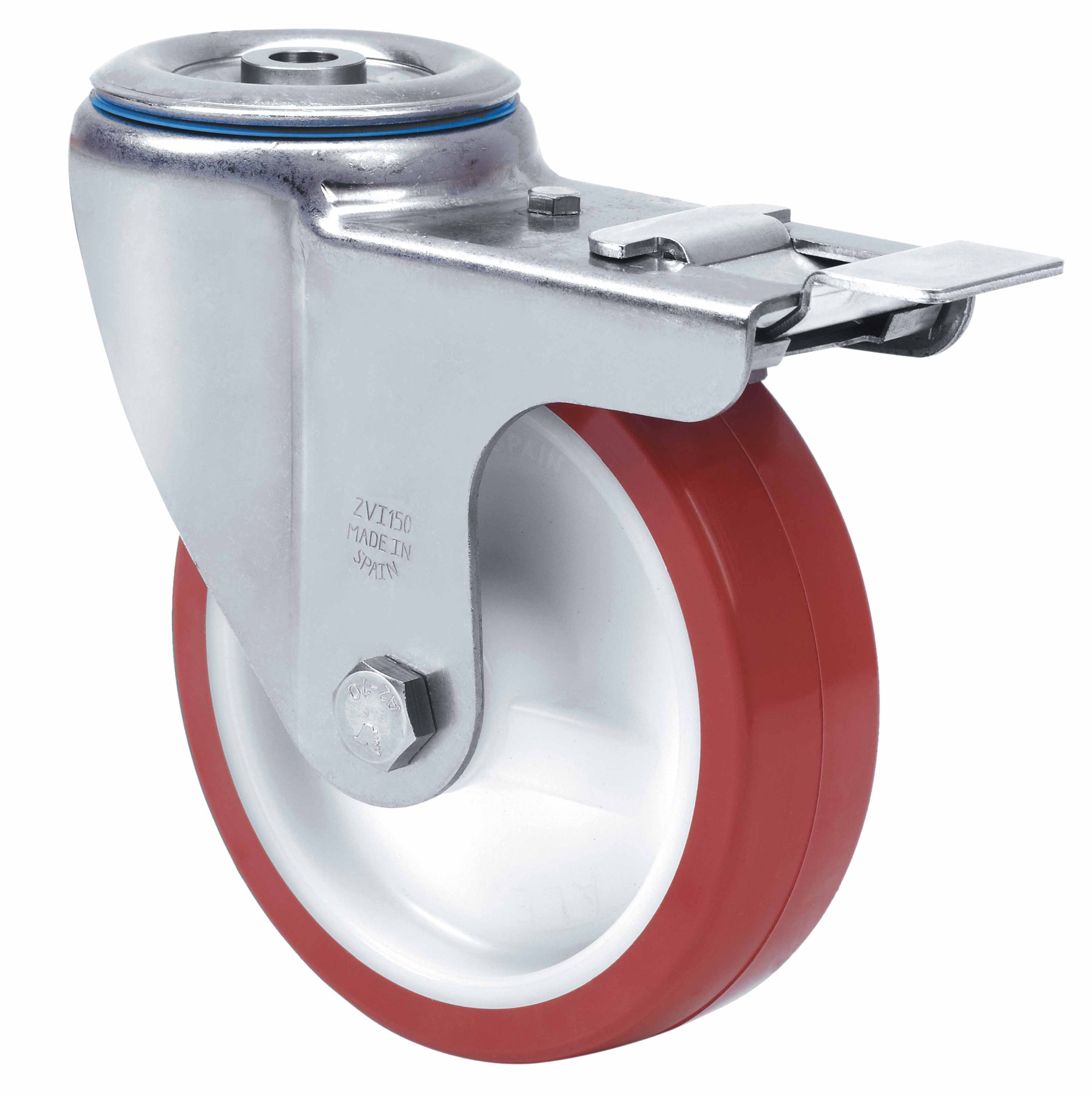 ALEX - RUEDA GIRATORIA.AGUJ.M10 FR.INOX.20ZVLIFD100-POL POLIAMIX BL-POLIUR.MARR.LISO