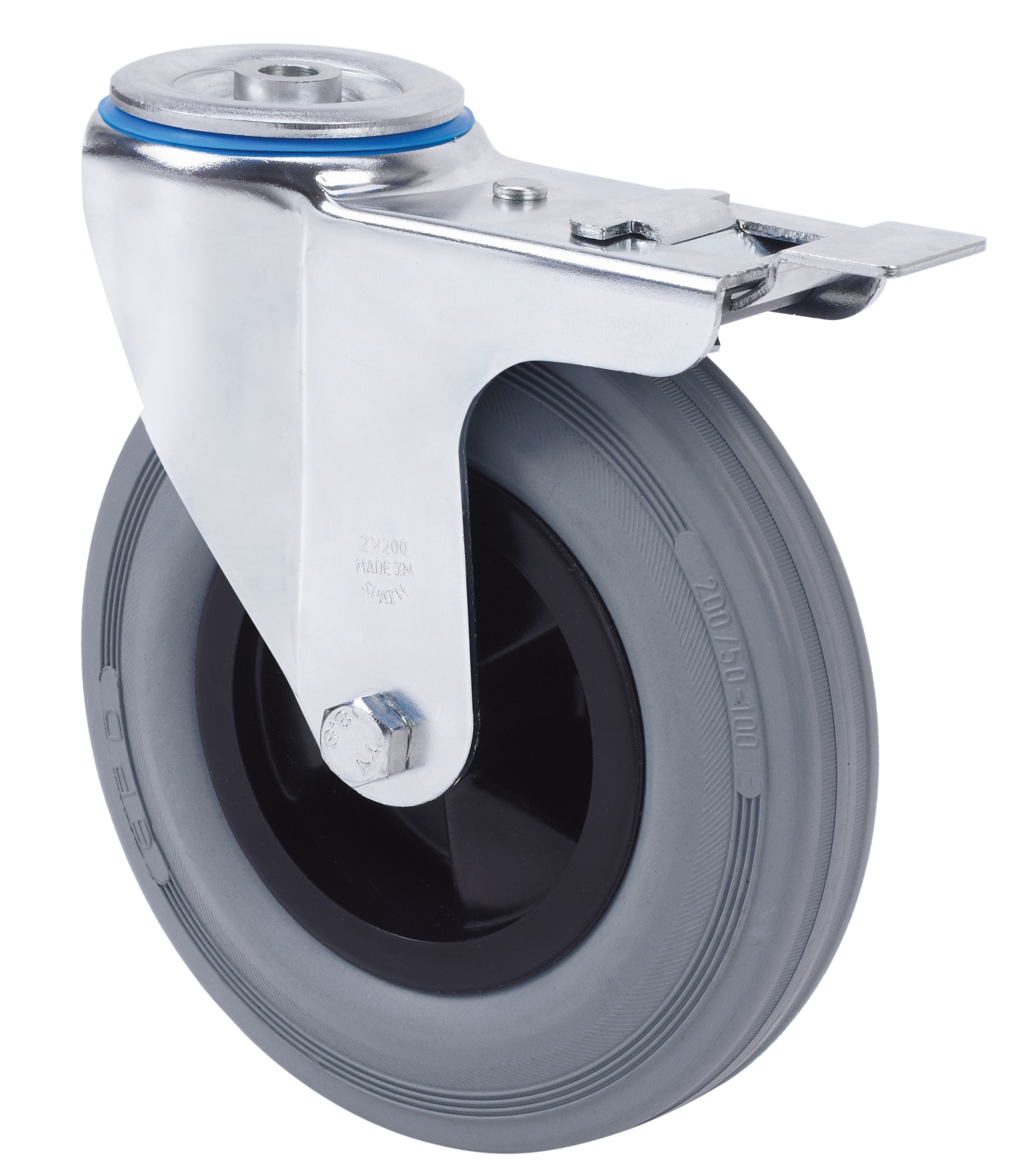 ALEX - RUEDA GIRATORIA.AGUJERO M12 FRENO 20ZVFD160CP-PSB POLIAMIX-GOMA GRIS EJE BOLAS